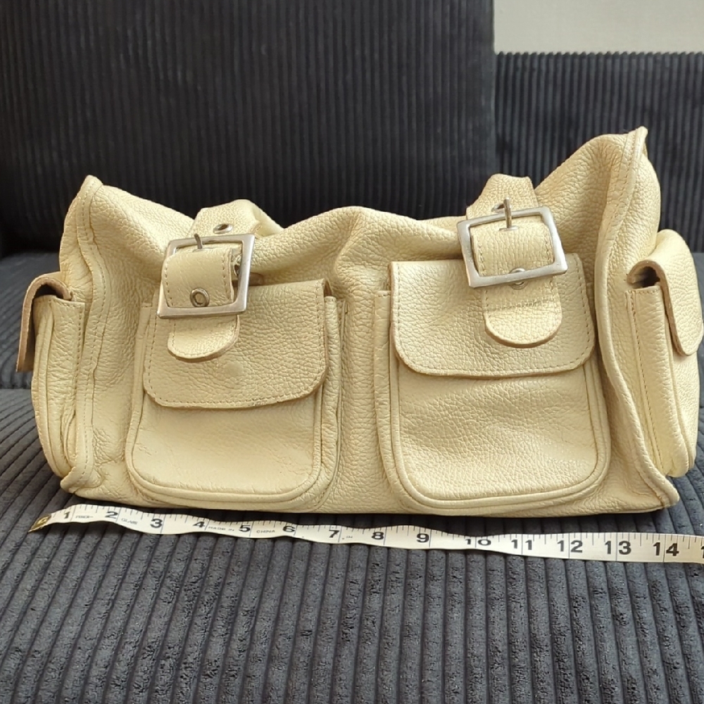 Spanish Artizan Genuine Leather Shoulder Bag with Front Buckle Pockets - Picture 2 of 6